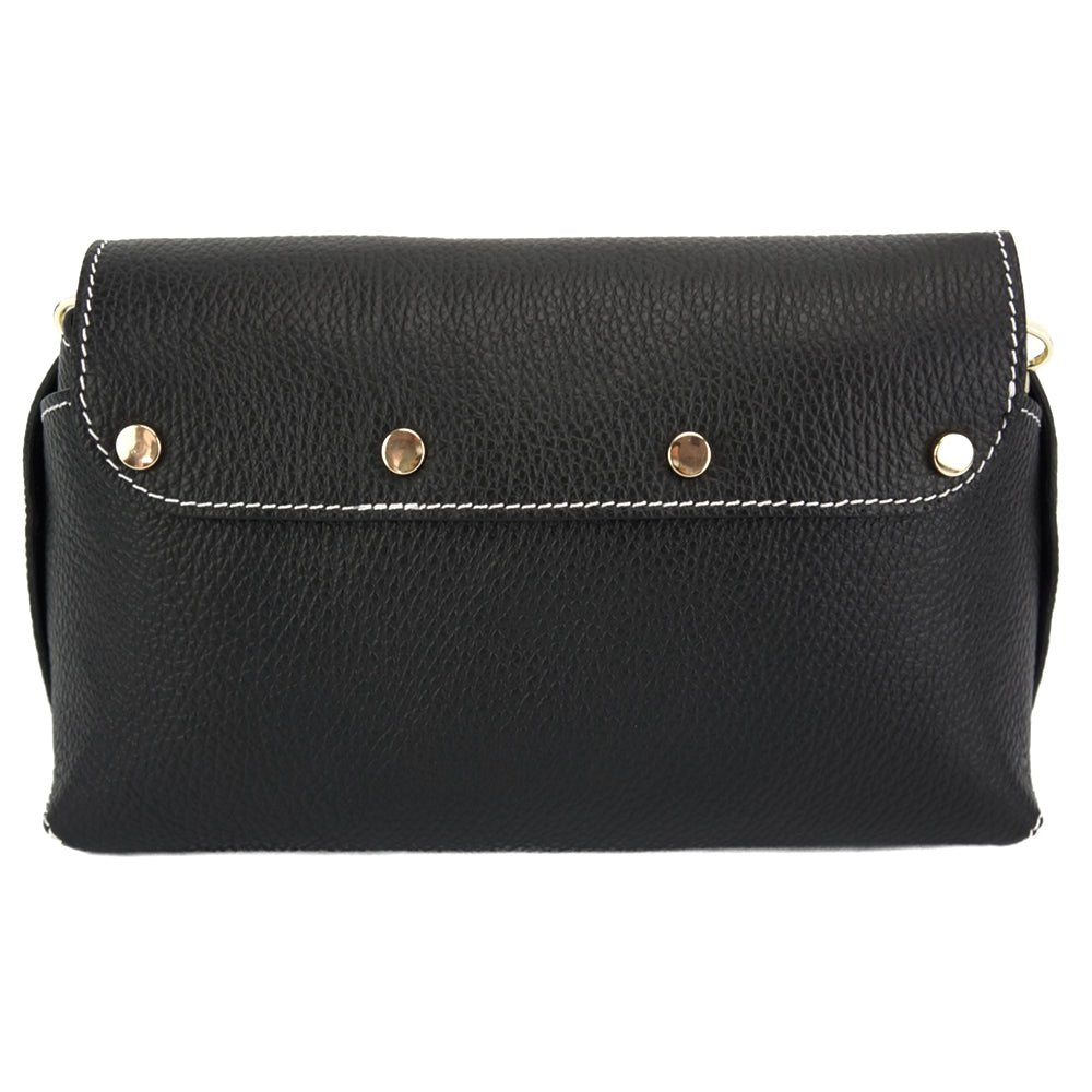 Martina GM: Plain Black Leather Clutch Bag - Leather Italiano