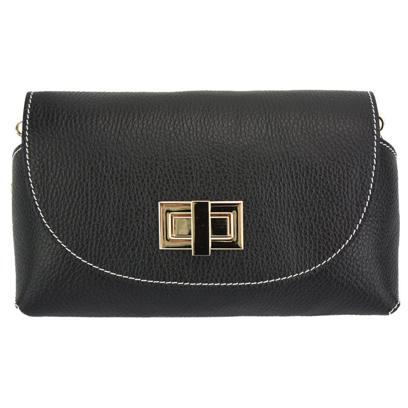 Martina GM: Plain Black Leather Clutch Bag - Leather Italiano