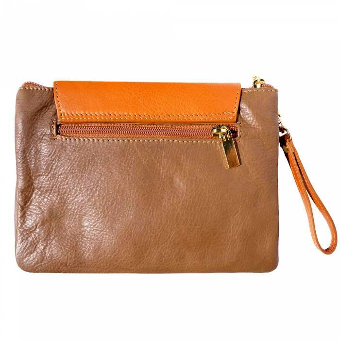 Back view of Messina Womens Tan Leather Clutch