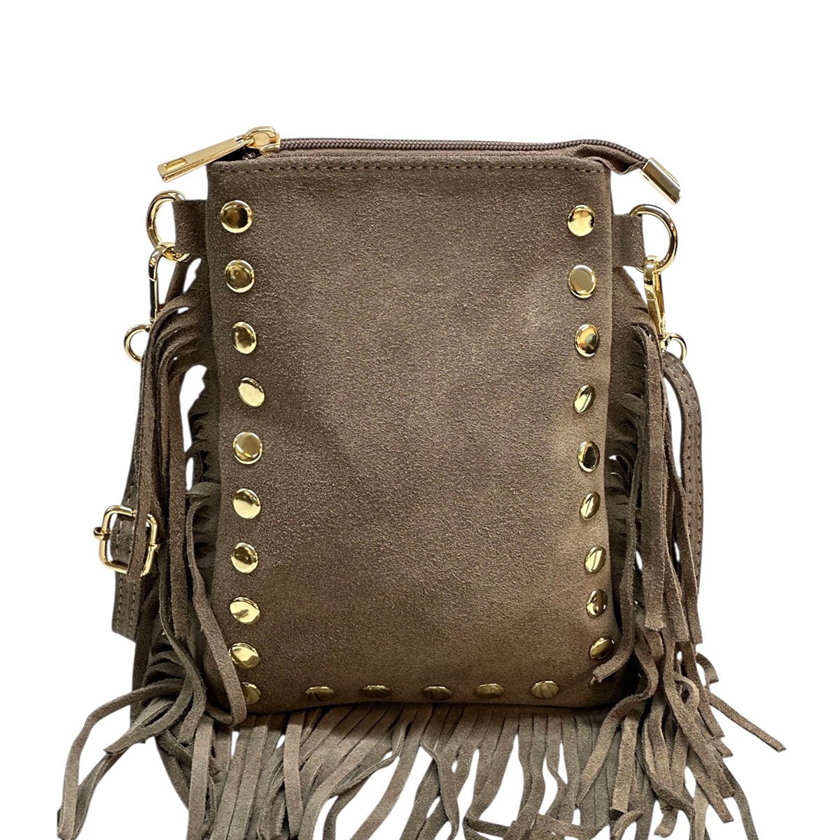 Mia Italian Suede Leather Fringe Shoulder Bag - Leather Italiano