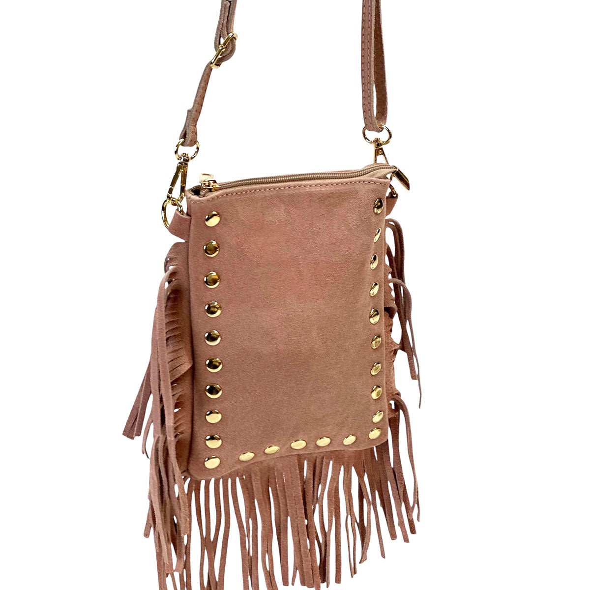 Mia Italian Suede Leather Fringe Shoulder Bag - Leather Italiano