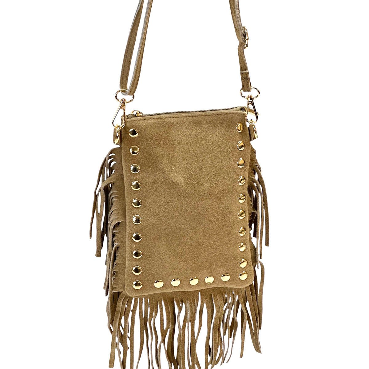 Mia Italian Suede Leather Fringe Shoulder Bag - Leather Italiano