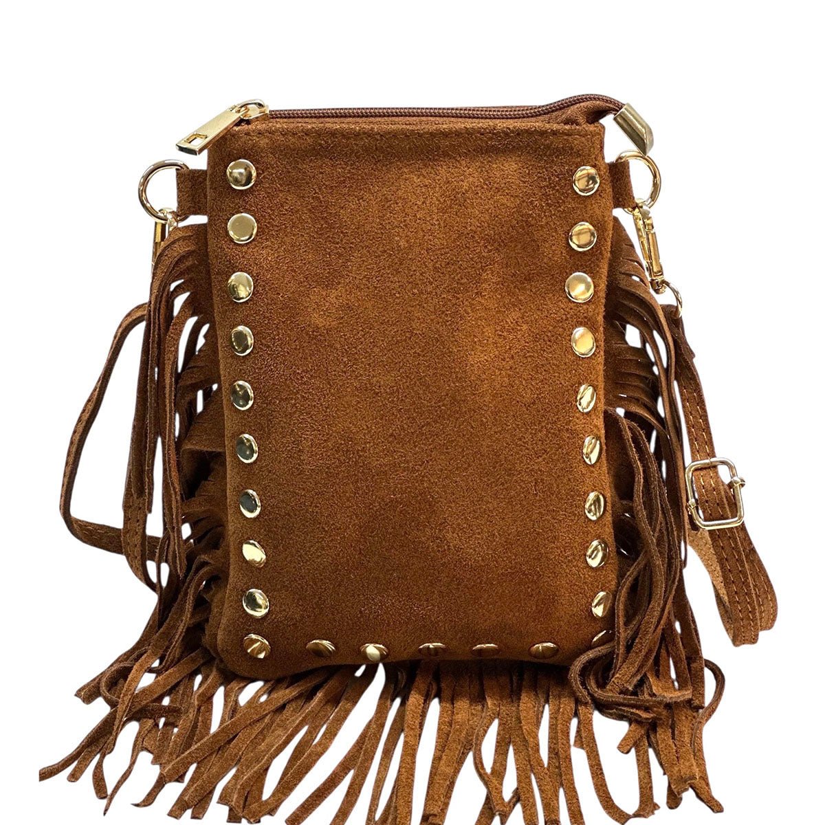 Mia Italian Suede Leather Fringe Shoulder Bag - Leather Italiano