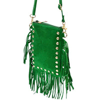Mia Italian Suede Leather Fringe Shoulder Bag - Leather Italiano