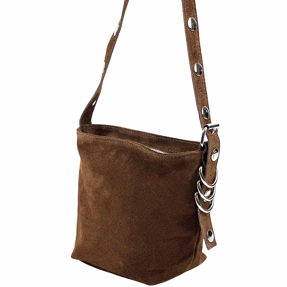 Mia Leather Shoulder Bag – Italian Suede with Edgy Style - Leather Italiano