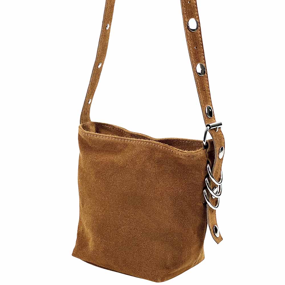 Mia Leather Shoulder Bag – Italian Suede with Edgy Style - Leather Italiano