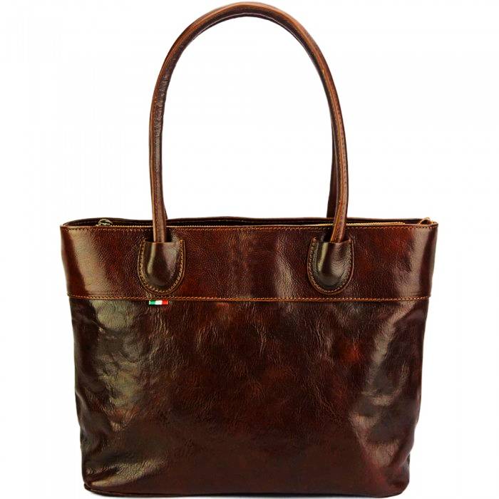 milan brown womens leather tote bag front