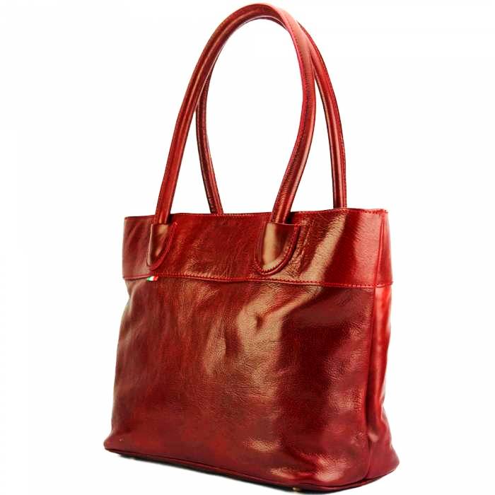 milan dark red leather tote bag angled