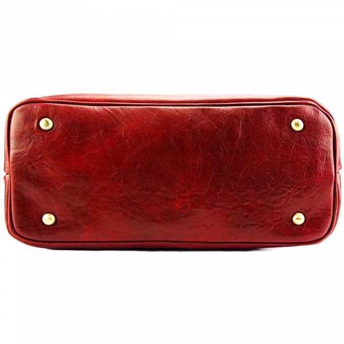 milan dark red leather tote bag bottom