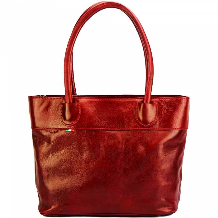 milan dark red leather tote bag front