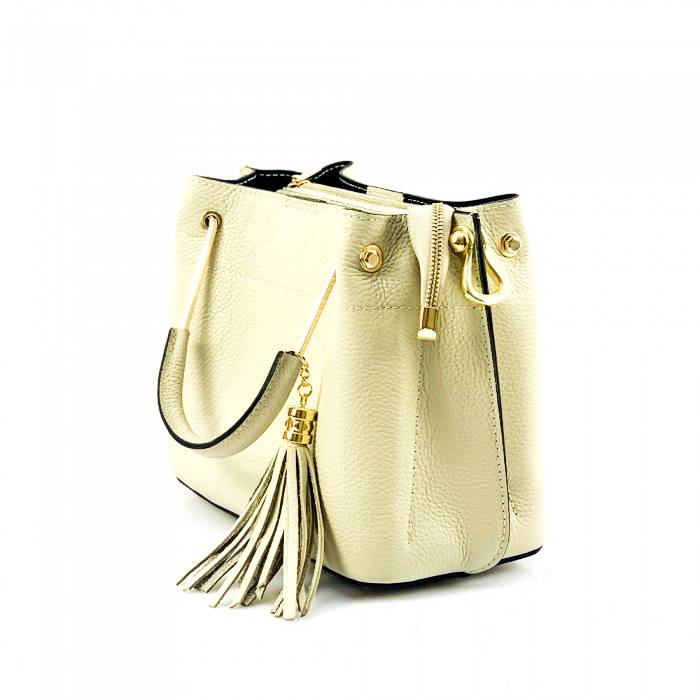 Side view of Modena beige leather purse for woman