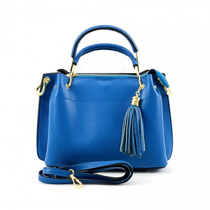 Front view of Modena blue leather purse