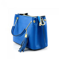 Side view of Modena blue leather purse
