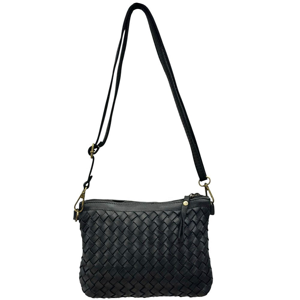 Norevia Mini Washed Cow Leather Woven Crossbody Bag - Leather Italiano