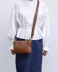 Norevia Mini Washed Cow Leather Woven Crossbody Bag - Leather Italiano