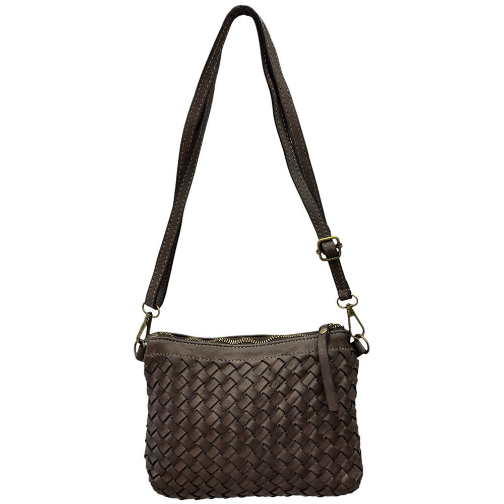 Norevia Mini Washed Cow Leather Woven Crossbody Bag - Leather Italiano