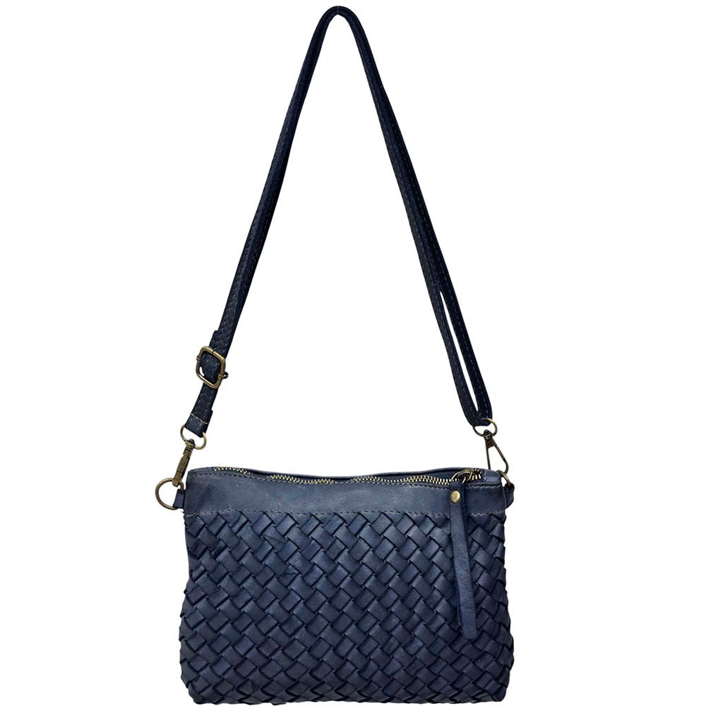 Norevia Mini Washed Cow Leather Woven Crossbody Bag - Leather Italiano