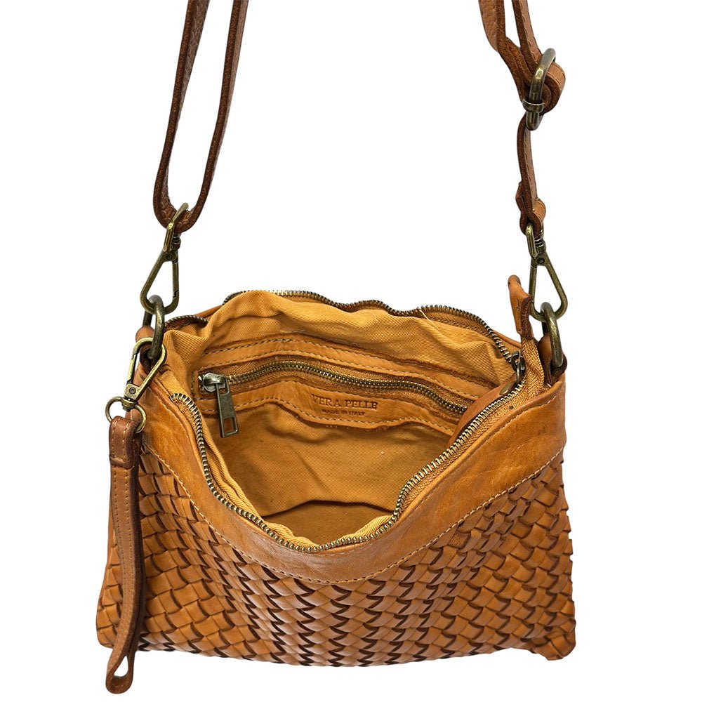 Norevia Woven Washed Cow Leather Crossbody Bag - Leather Italiano