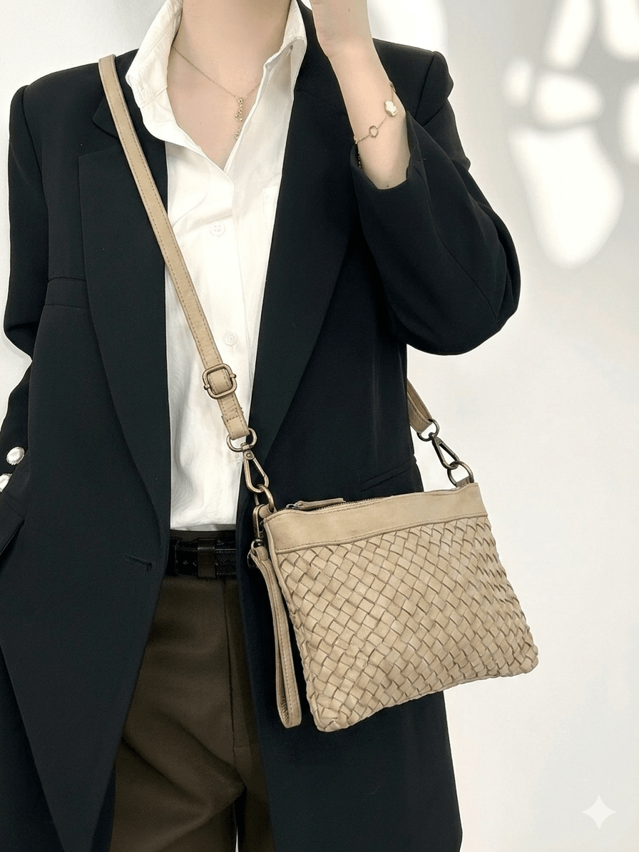 Norevia Woven Washed Cow Leather Crossbody Bag - Leather Italiano