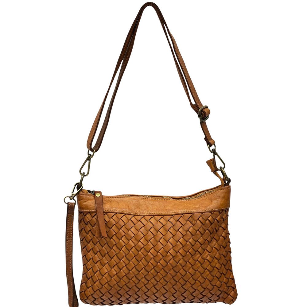Norevia Woven Washed Cow Leather Crossbody Bag - Leather Italiano