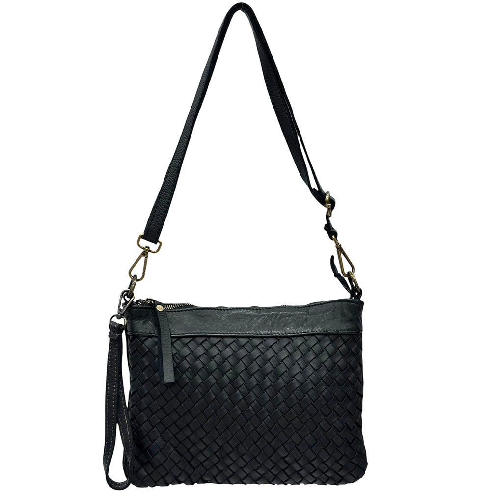 Norevia Woven Washed Cow Leather Crossbody Bag - Leather Italiano