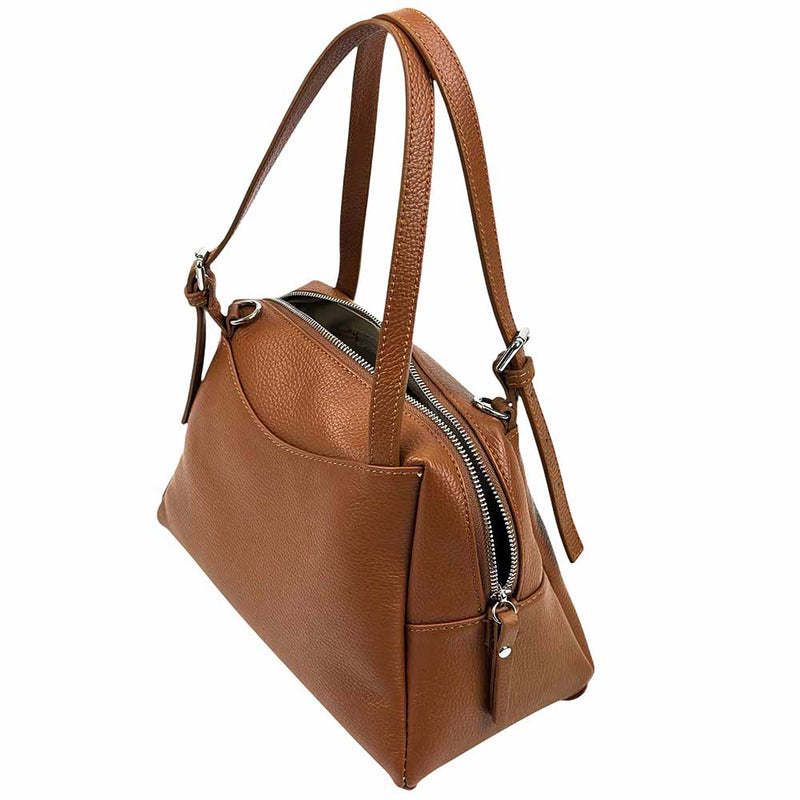 Pia Leather Shoulder Bag – Handmade in Florence from Pebbled Italian Leather - Leather Italiano