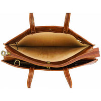 Pisa Men's Leather Handbag in Brown interior view with zipper open