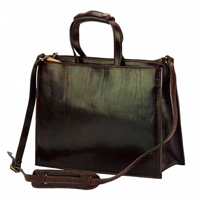 Angled view of the Pisa Men's Leather Handbag in Dark Brown