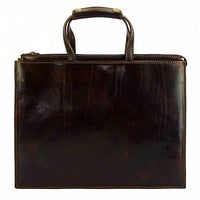 Front view of the Pisa Men's Dark Brown Leather Briefcase