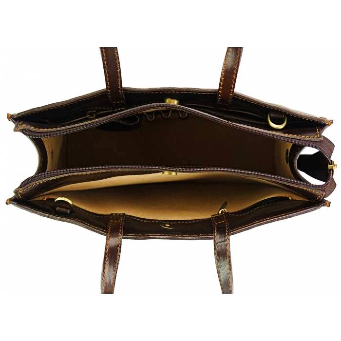 Interior view of the Pisa Men's Leather Handbag in Dark Brown