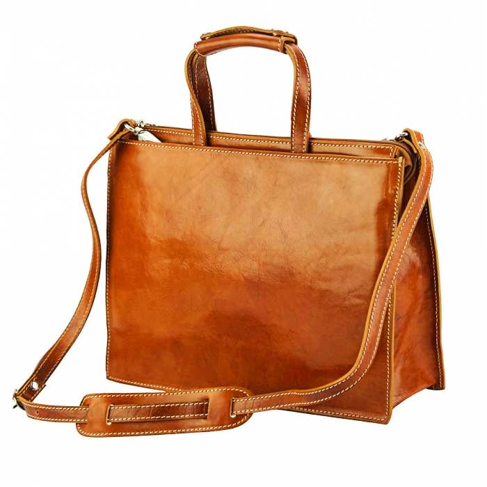 Angled view of the Pisa Men's Leather Handbag in Tan