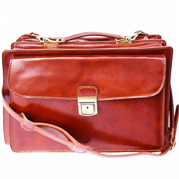 Premium brown leather executive briefcase