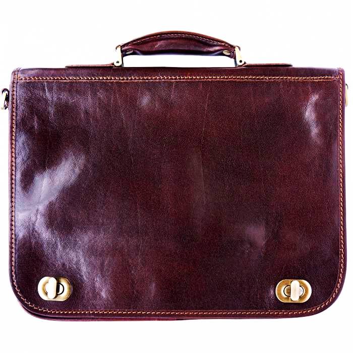 premium dark brown leather briefcase front
