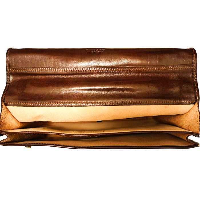premium dark brown leather briefcase interior