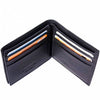 Open view of Ravenna Mini Wallet in black leather showcasing card slots and compartments