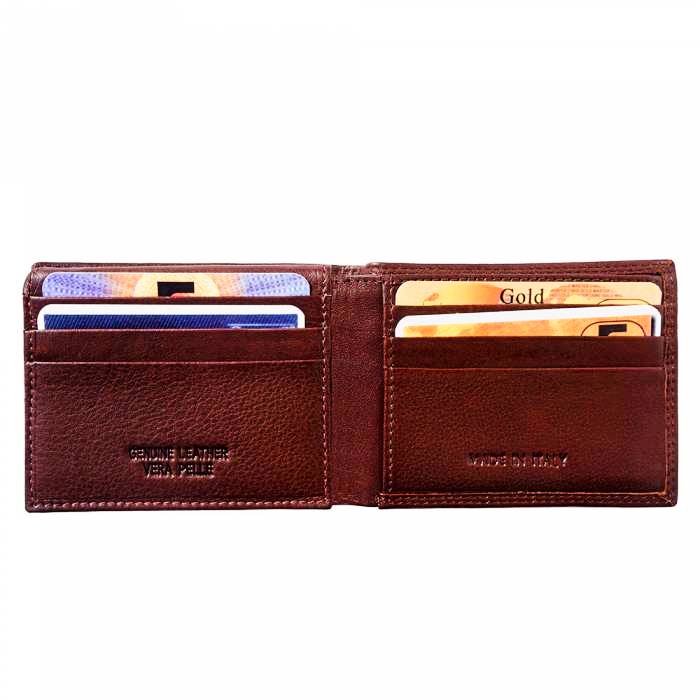 Interior view of Ravenna Mini Wallet in brown leather for men