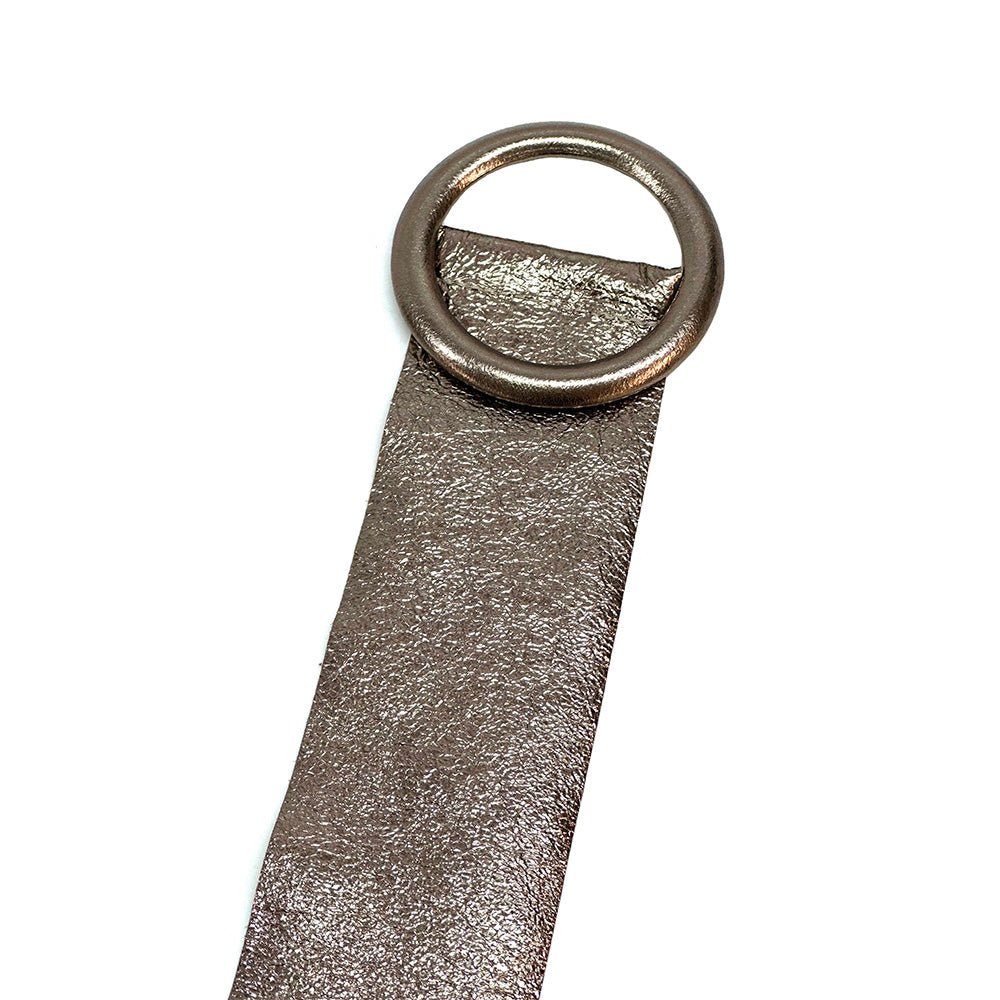 Rings of Elegance Genuine Leather Belt with Decorative Ring - Leather Italiano