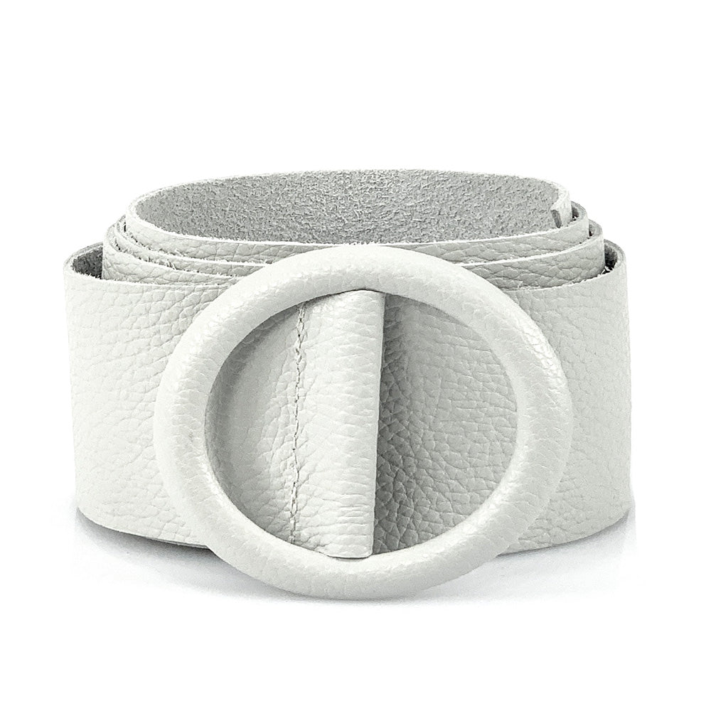 Rings of Elegance Genuine Leather Belt with Decorative Ring - Leather Italiano