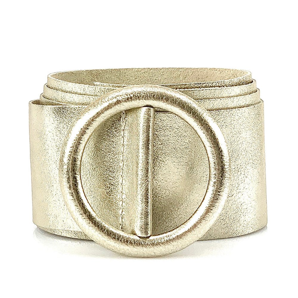 Rings of Elegance Genuine Leather Belt with Decorative Ring - Leather Italiano