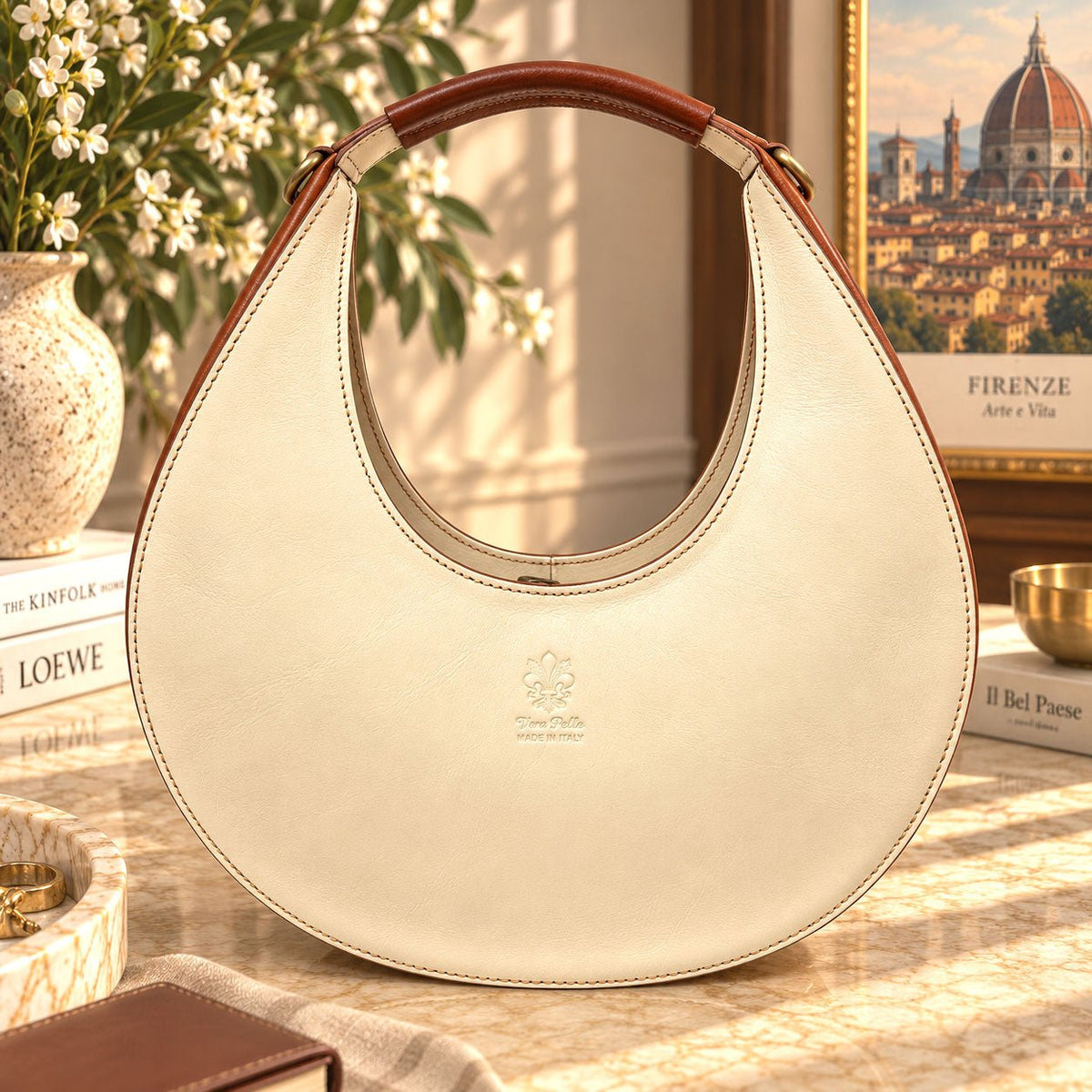 Sabina Hand-Dyed Leather Half-Moon Shoulder Bag - Leather Italiano