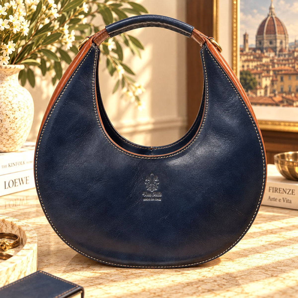 Sabina Hand-Dyed Leather Half-Moon Shoulder Bag - Leather Italiano