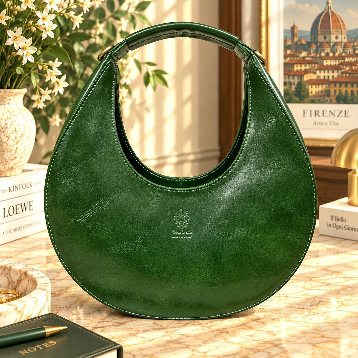 Sabina Hand-Dyed Leather Half-Moon Shoulder Bag - Leather Italiano