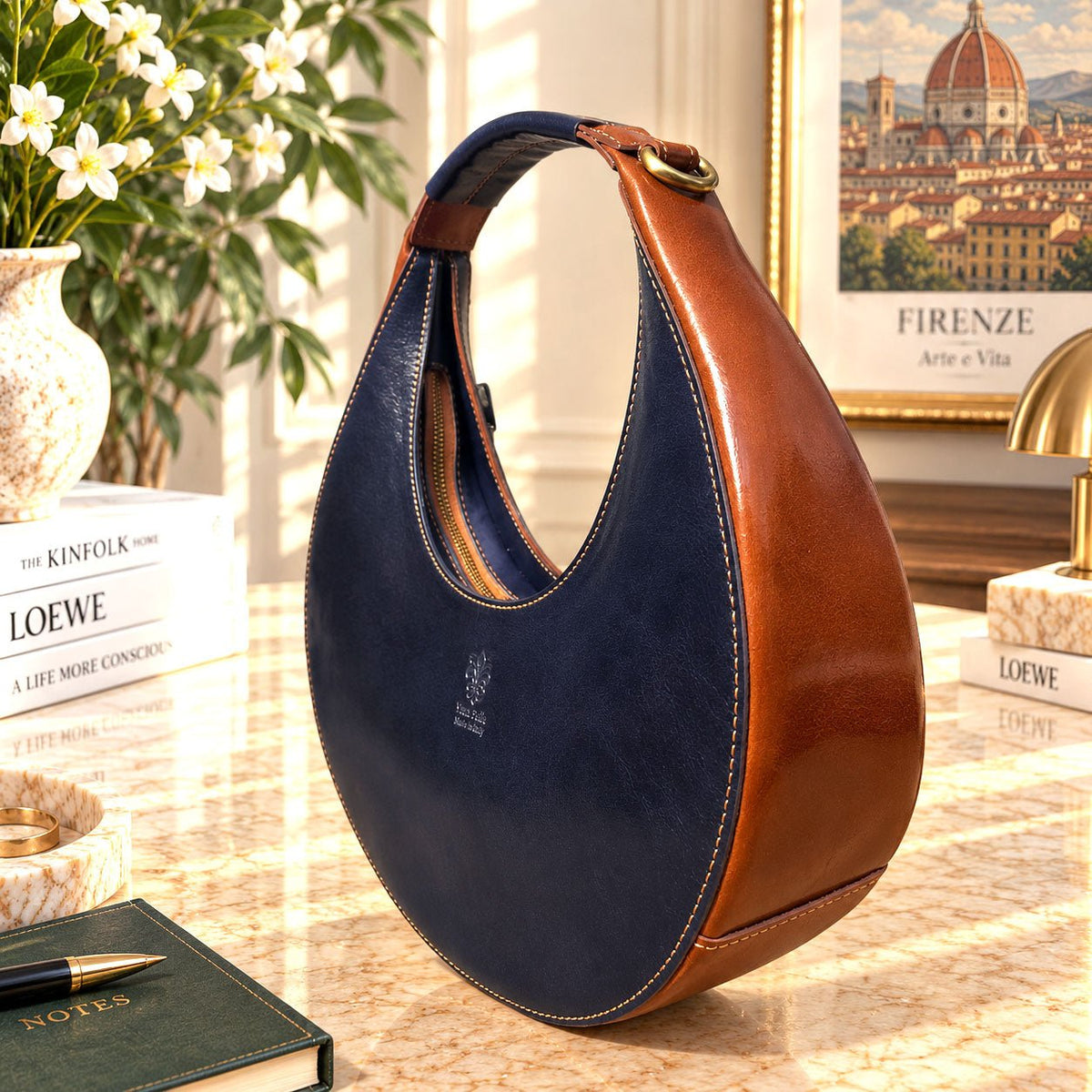 Sabina Hand-Dyed Leather Half-Moon Shoulder Bag - Leather Italiano