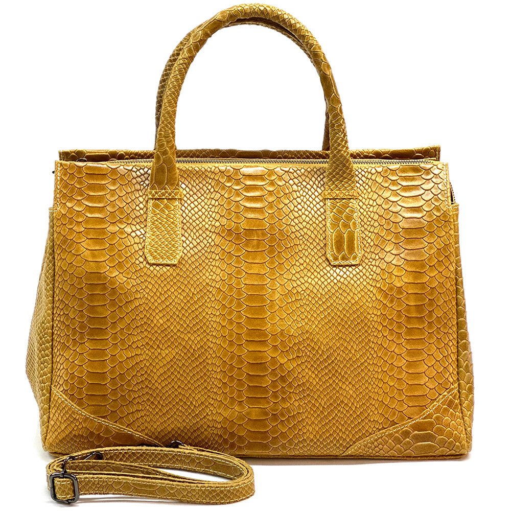 Serpentina Genuine Leather Tote Bag with Python Print - Leather Italiano