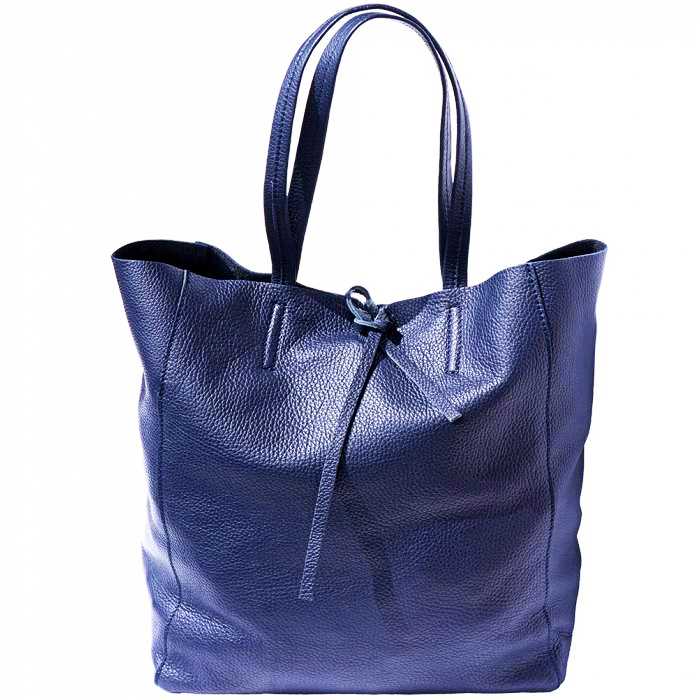 Dark blue leather shoulder bag - front view