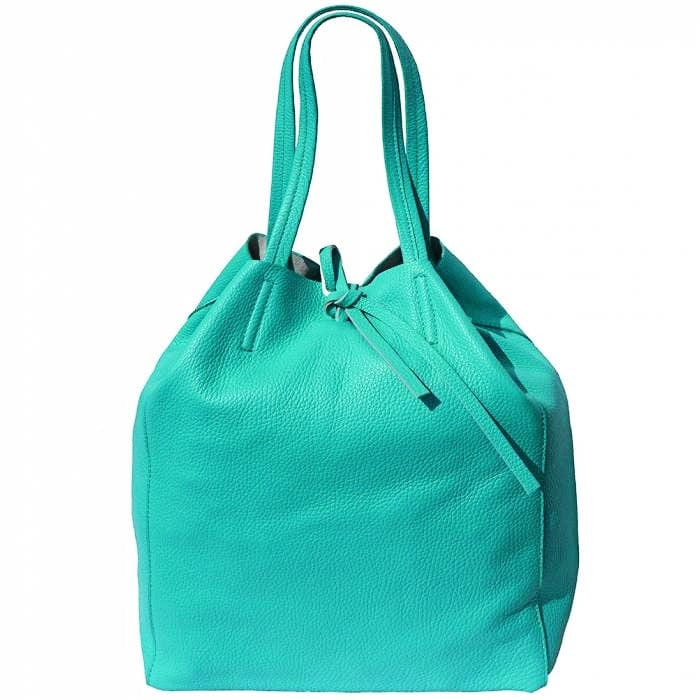 back view of turquoise leather shoulder bag for women