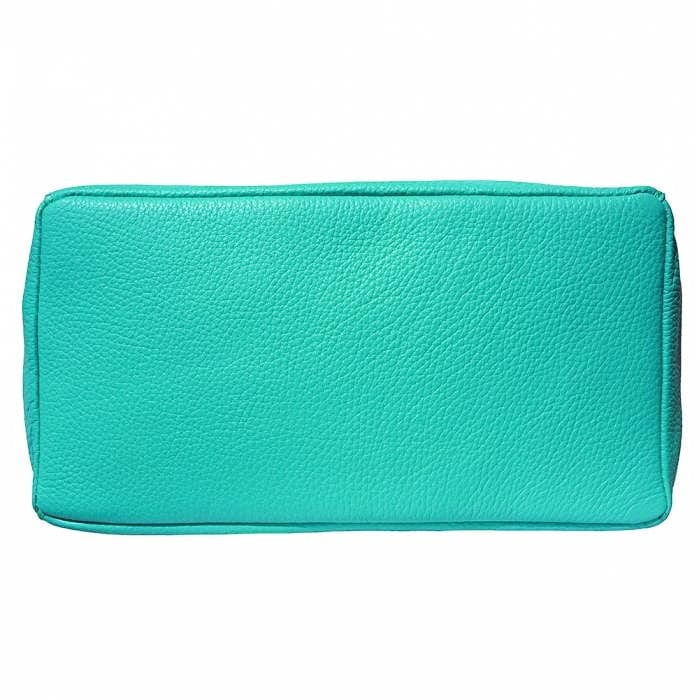 bottom view of turquoise leather shoulder bag for women