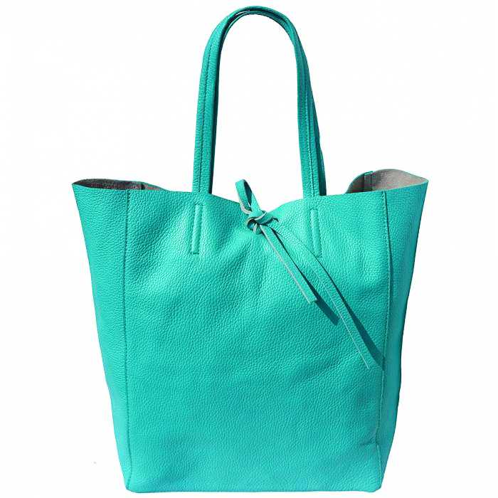 front view of turquoise leather shoulder bag for women