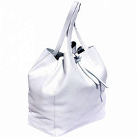Angled view of siena white leather shoulder bag