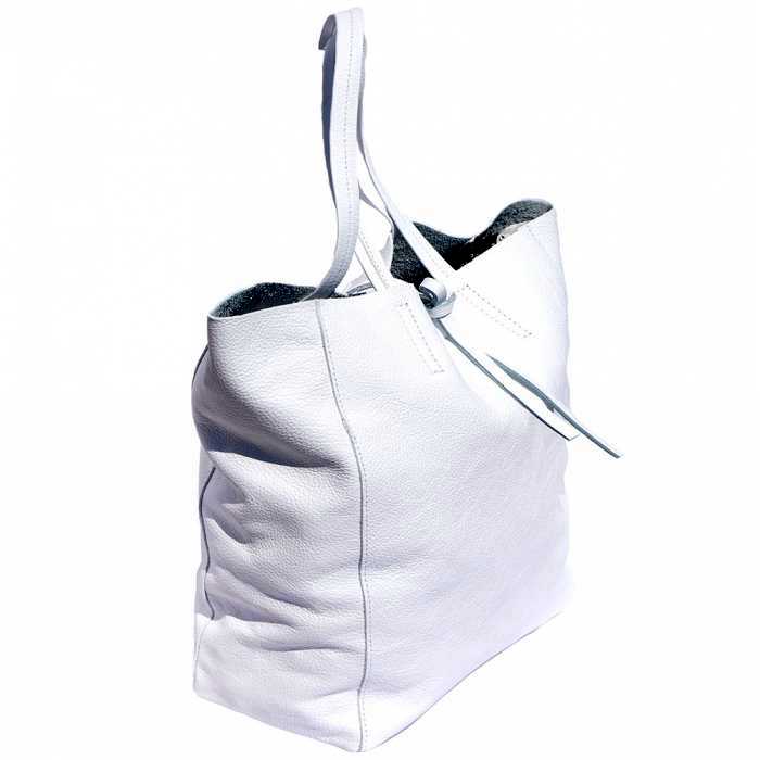 Side view of siena white leather shoulder bag